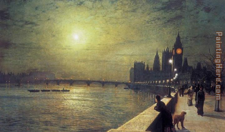 Reflections on the Thames Westminster painting - John Atkinson Grimshaw Reflections on the Thames Westminster art painting